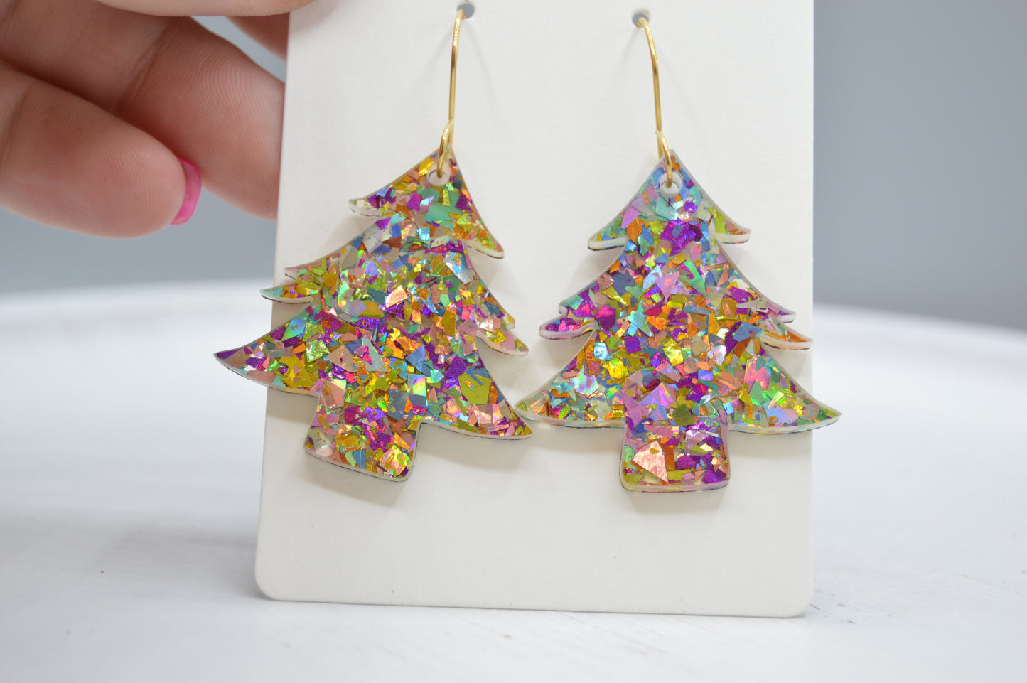 Multi-color flake Christmas Tree Confetti Earrings - Acrylic