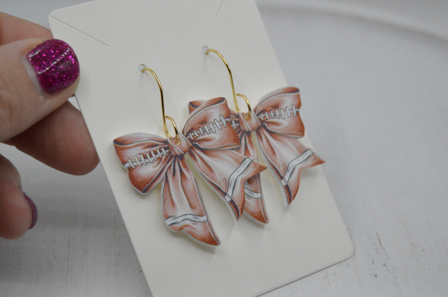 Football Coquette Bow Acrylic Earrings