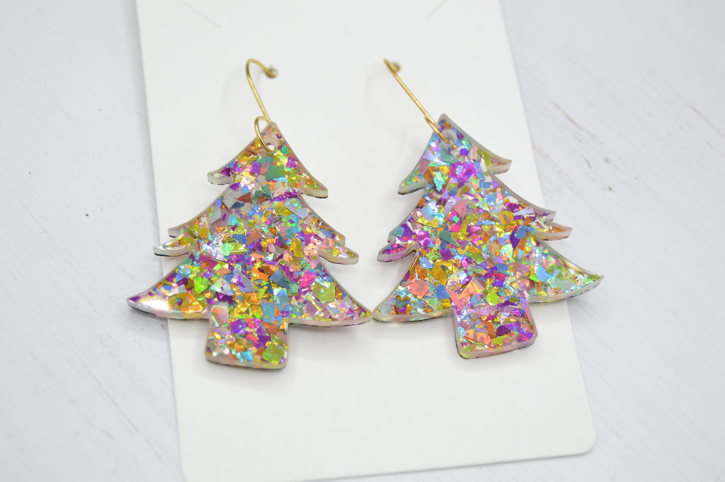 Multi-color flake Christmas Tree Confetti Earrings - Acrylic