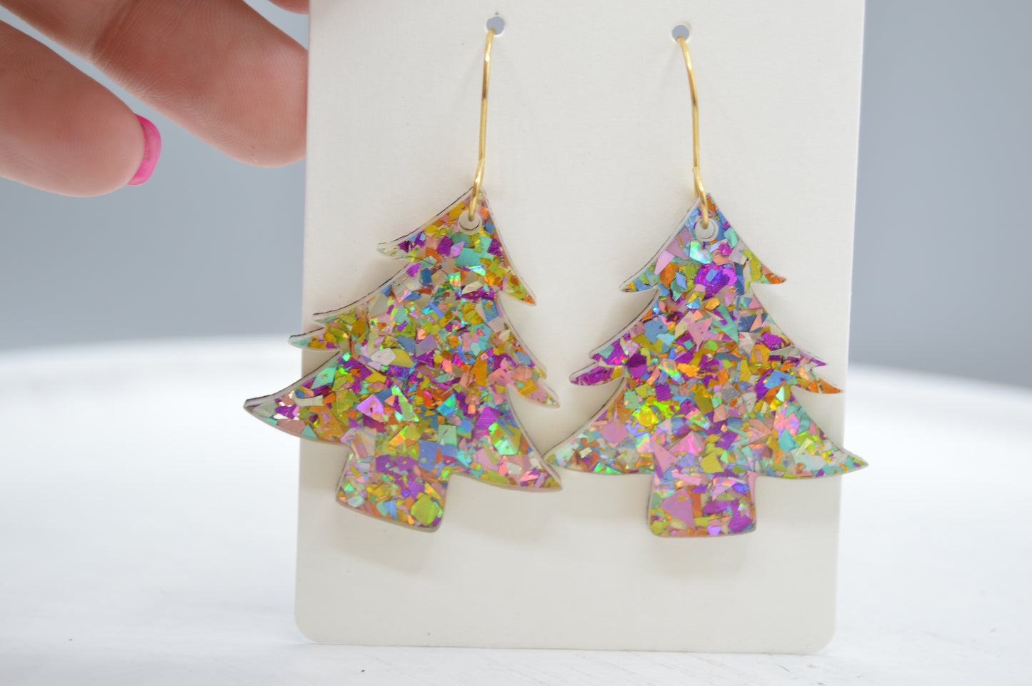 Multi-color flake Christmas Tree Confetti Earrings - Acrylic