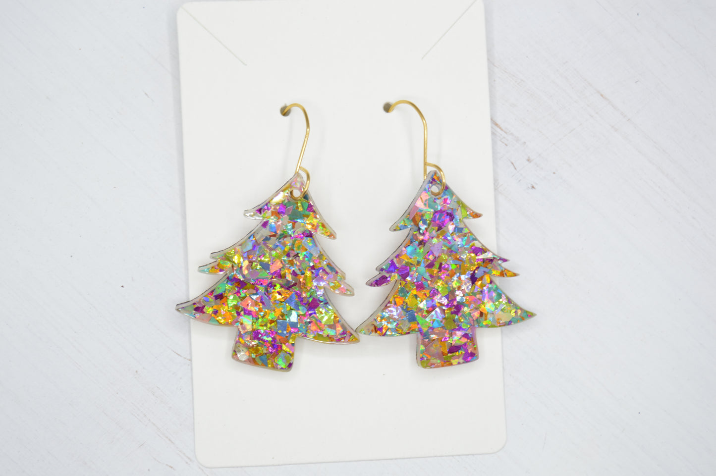 Multi-color flake Christmas Tree Confetti Earrings - Acrylic