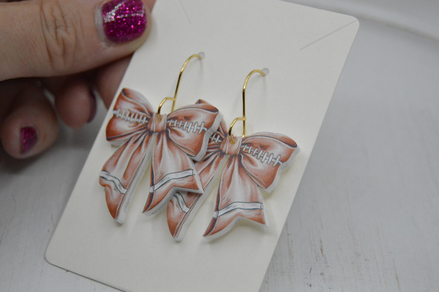 Football Coquette Bow Acrylic Earrings