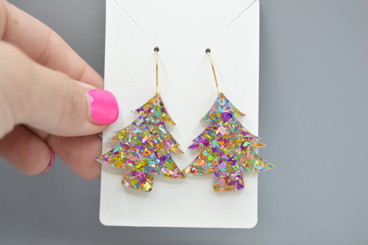 Multi-color flake Christmas Tree Confetti Earrings - Acrylic