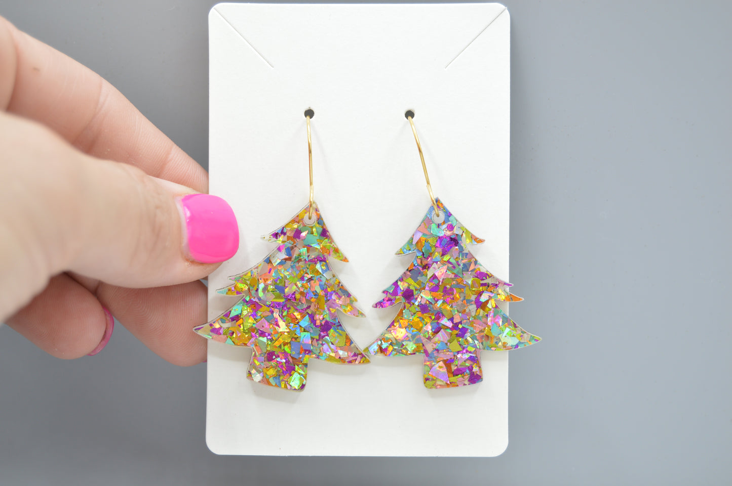 Multi-color flake Christmas Tree Confetti Earrings - Acrylic