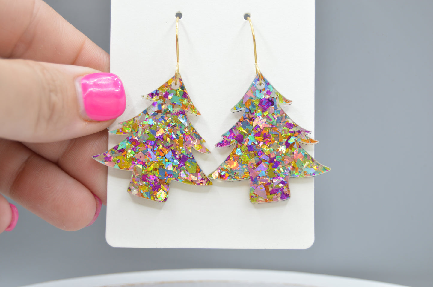 Multi-color flake Christmas Tree Confetti Earrings - Acrylic