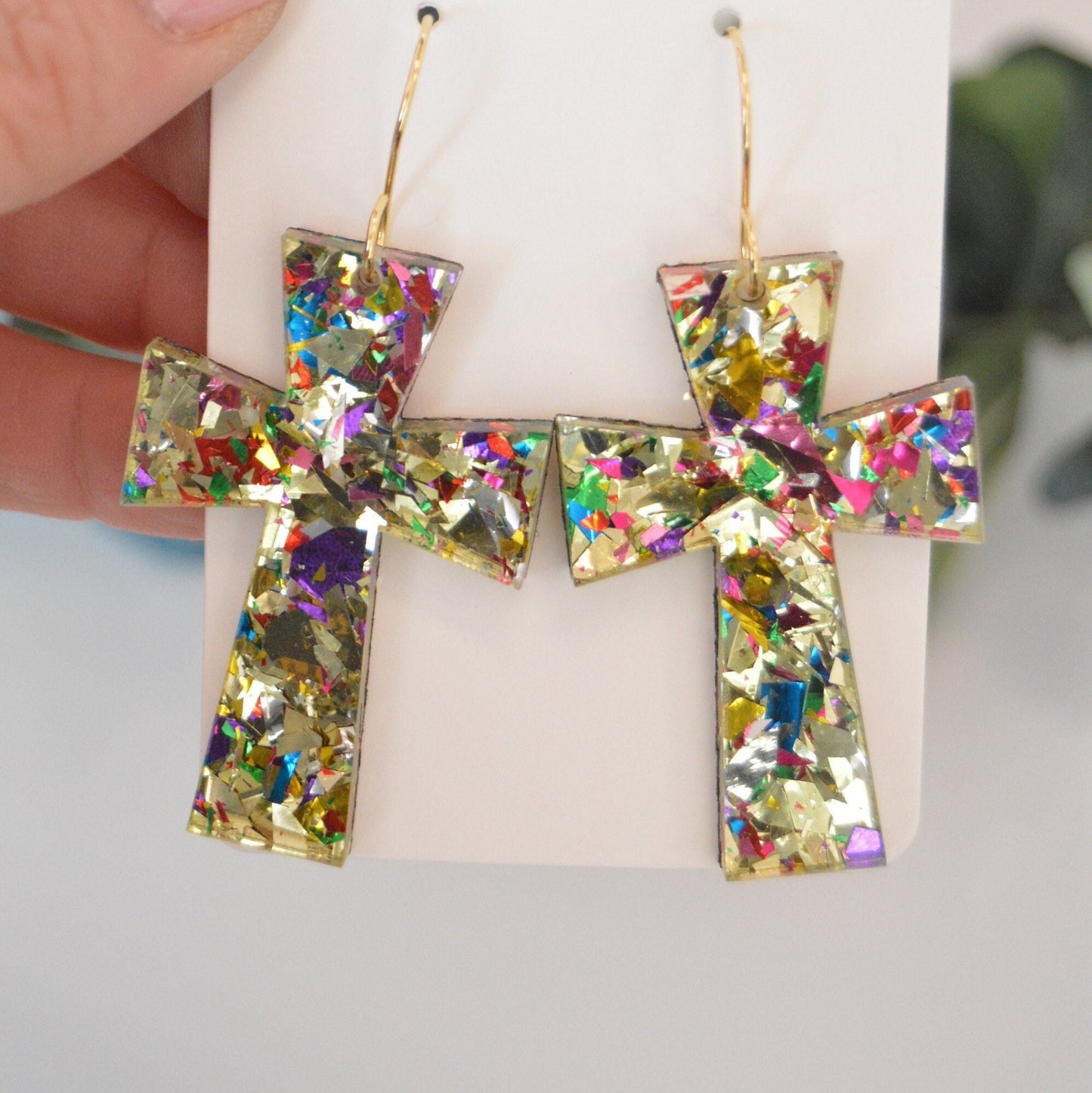 Germanic Cross Confetti Earrings - Acrylic