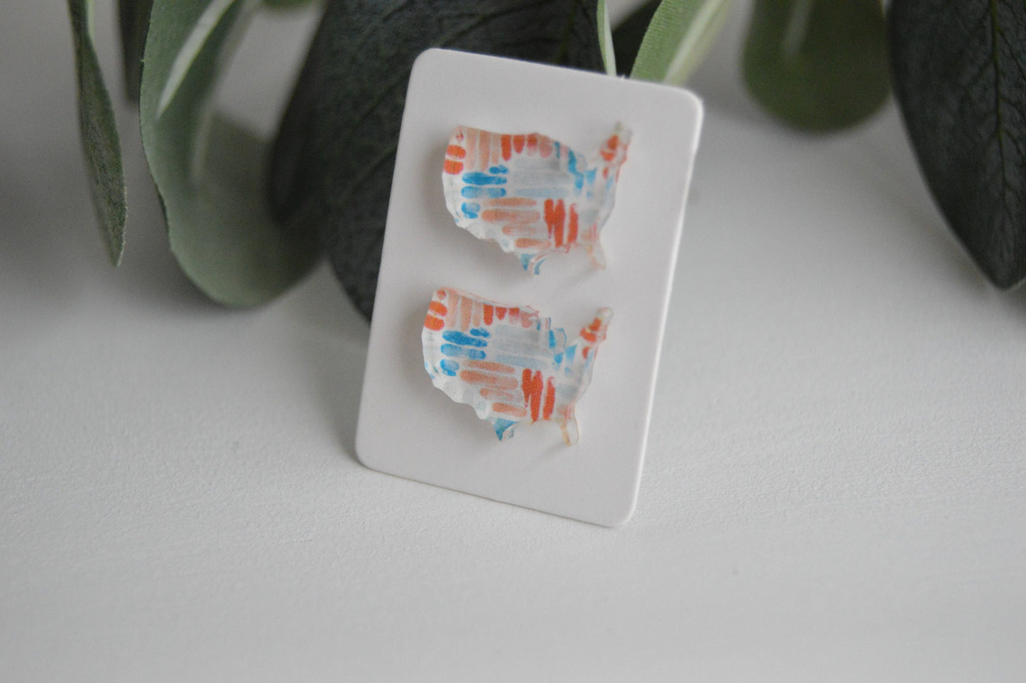 Patriotic USA Watercolor Stud Earrings - Acrylic