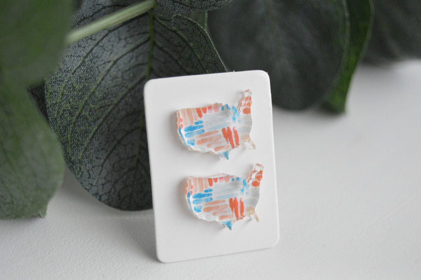 Patriotic USA Watercolor Stud Earrings - Acrylic