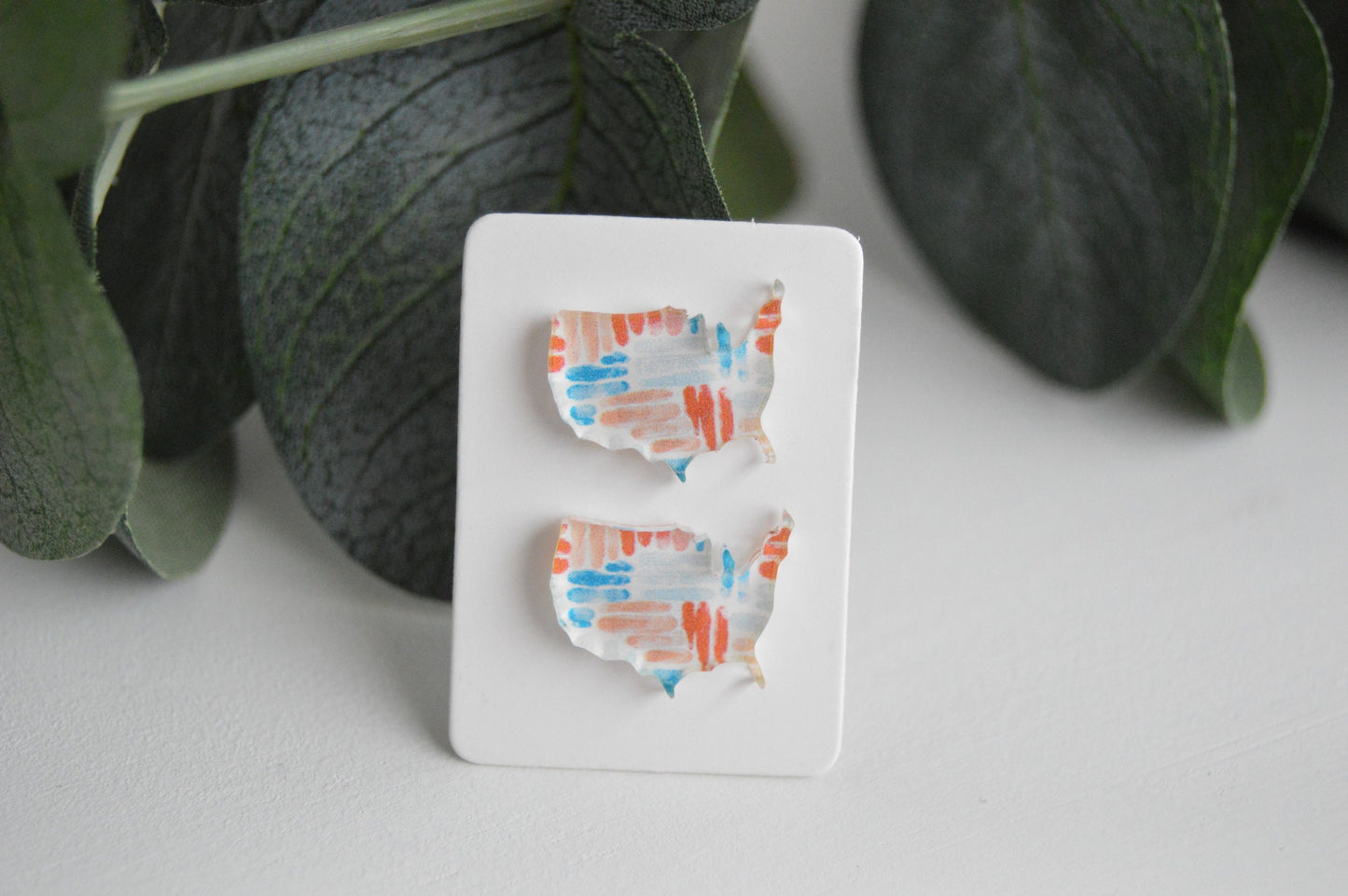 Patriotic USA Watercolor Stud Earrings - Acrylic