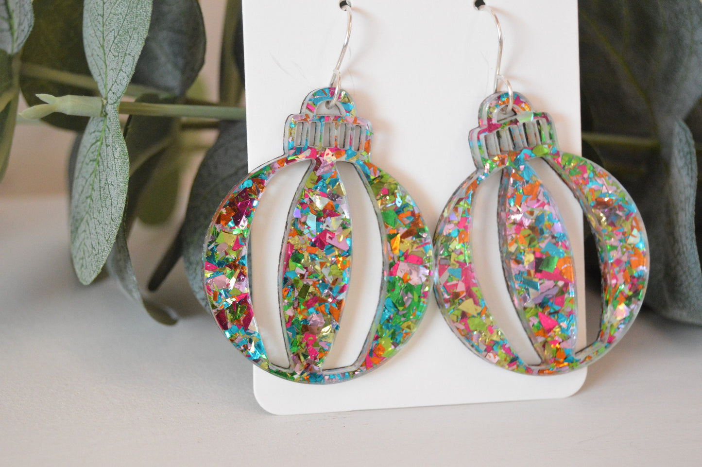 Christmas Bauble Confetti Earrings - Acrylic