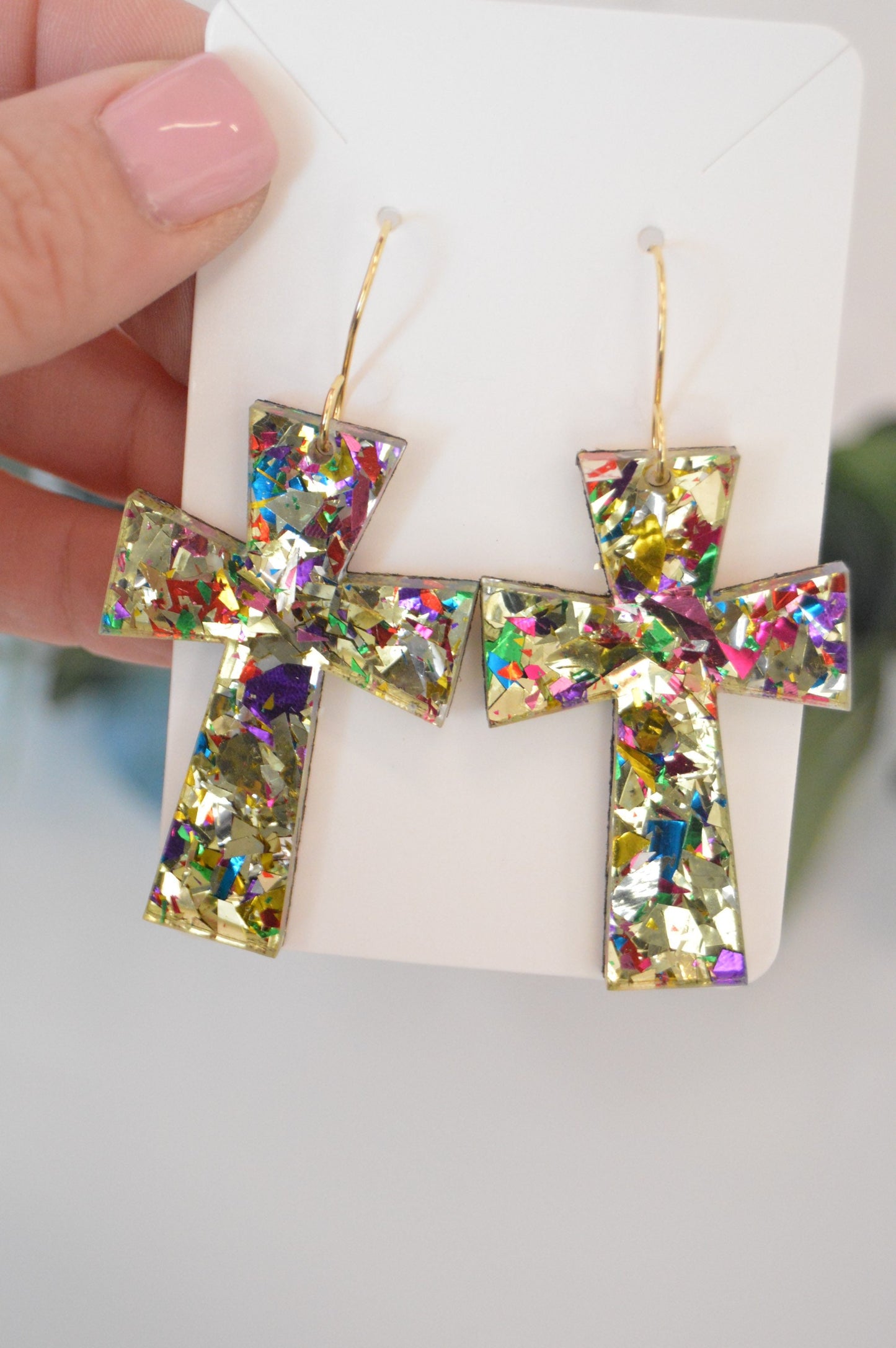 Germanic Cross Confetti Earrings - Acrylic