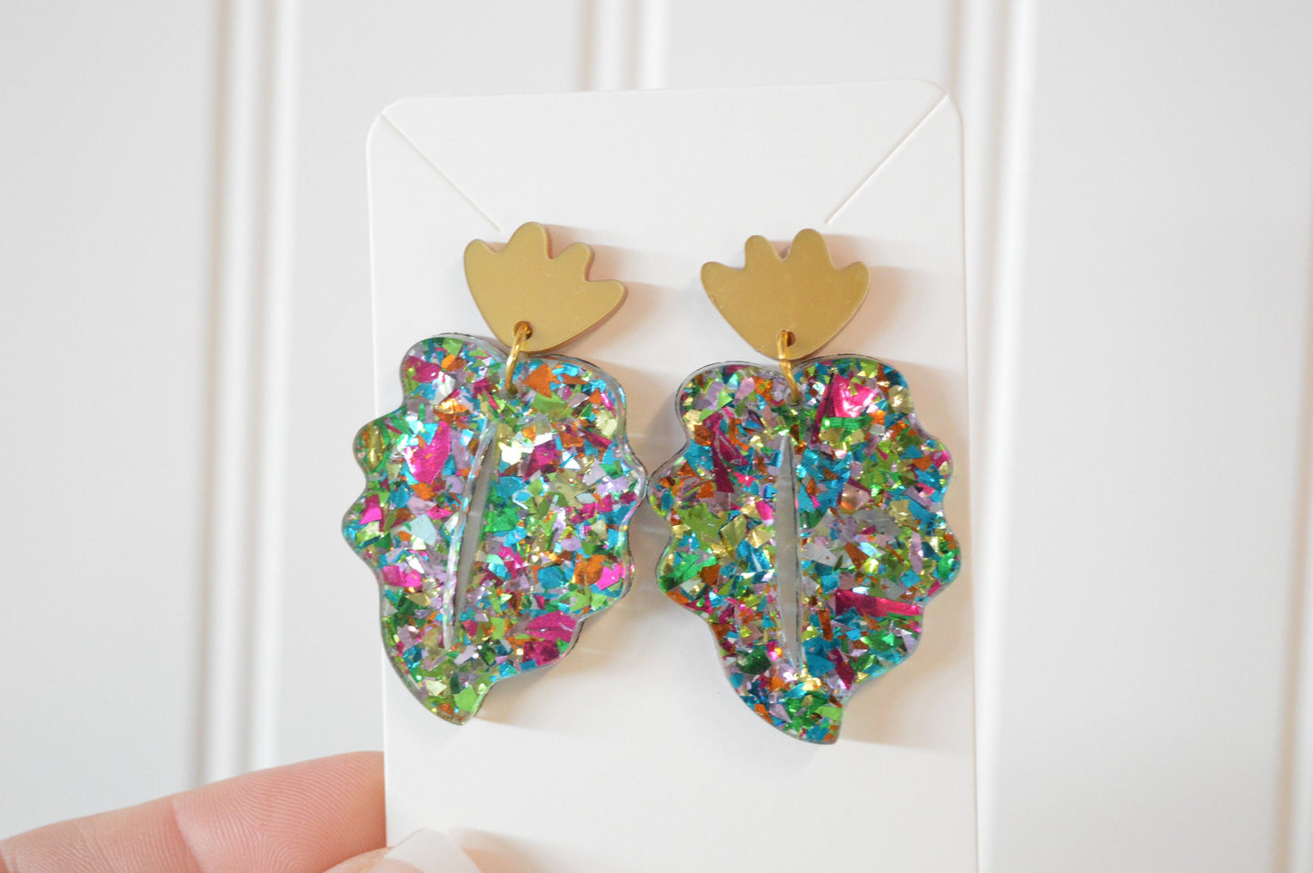 Colorful Confetti Leaf Dangle Earrings - Acrylic