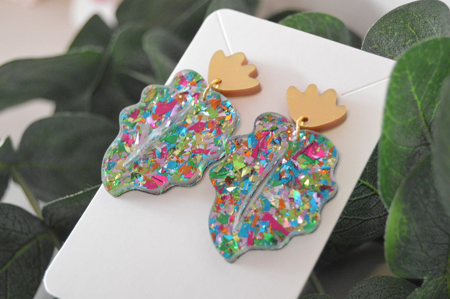 Colorful Confetti Leaf Dangle Earrings - Acrylic