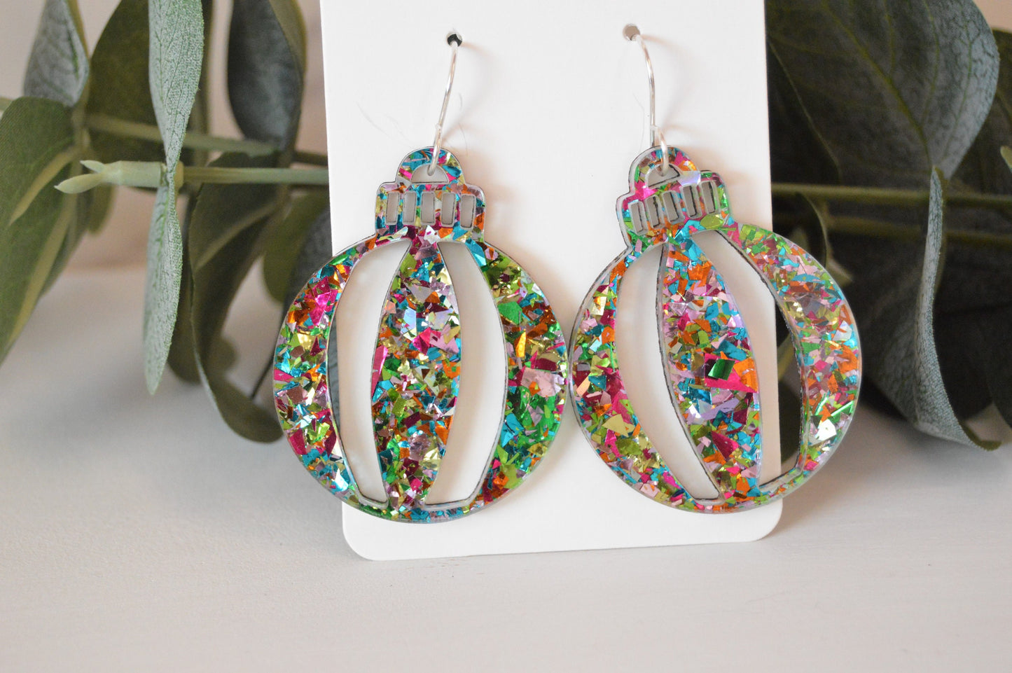 Christmas Bauble Confetti Earrings - Acrylic