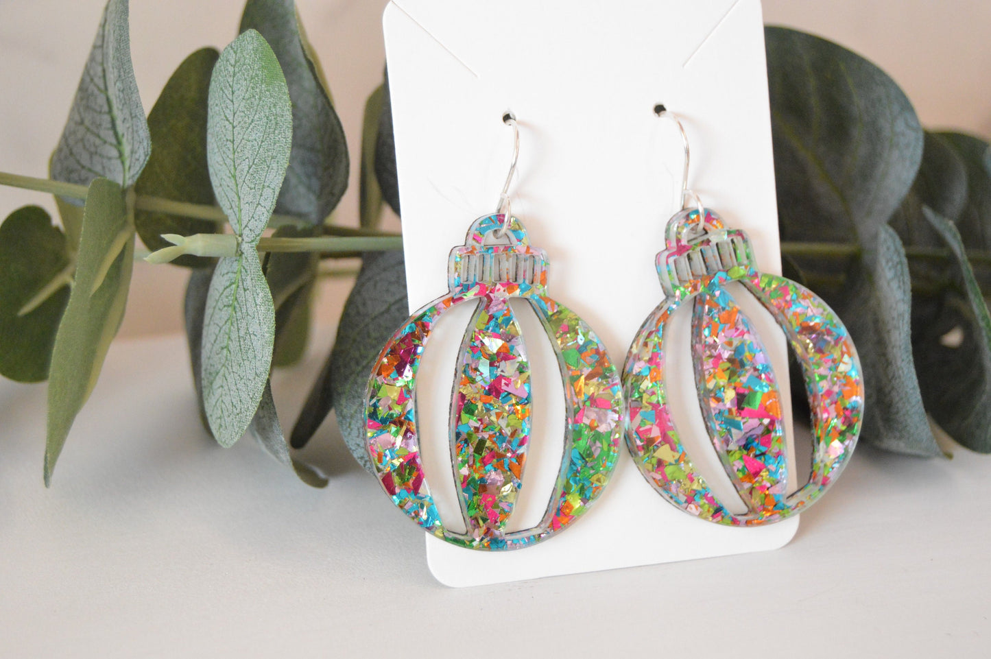 Christmas Bauble Confetti Earrings - Acrylic