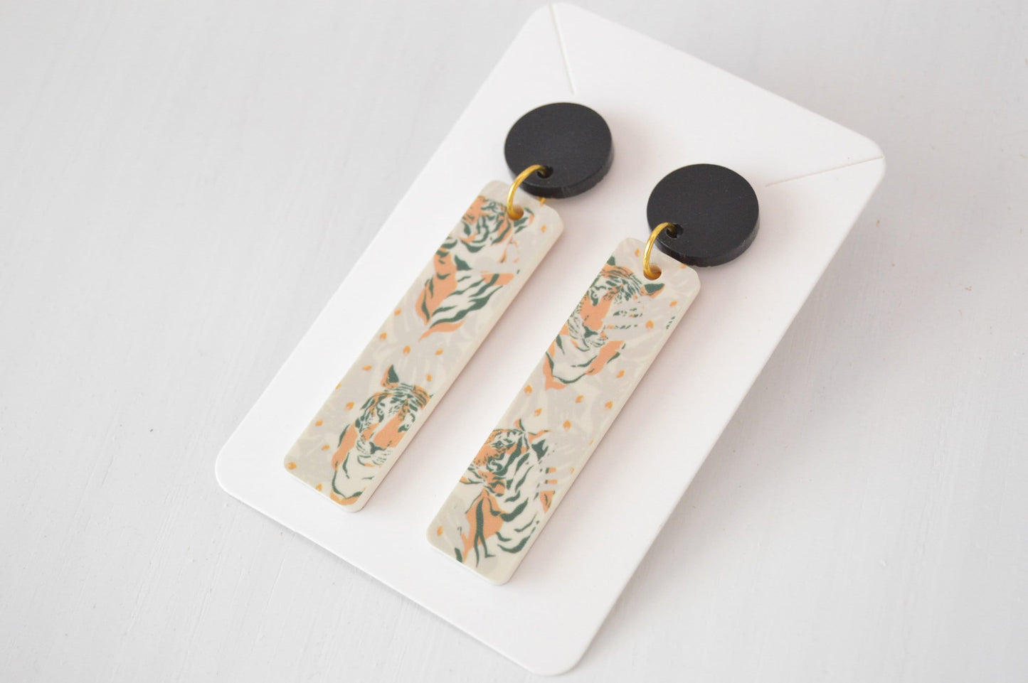 Tiger Print Bar Earrings - Acrylic